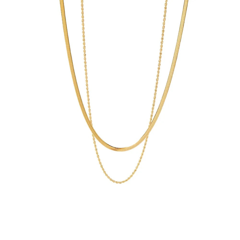 Bella Herring Bone and Rope Chain Stack Necklace