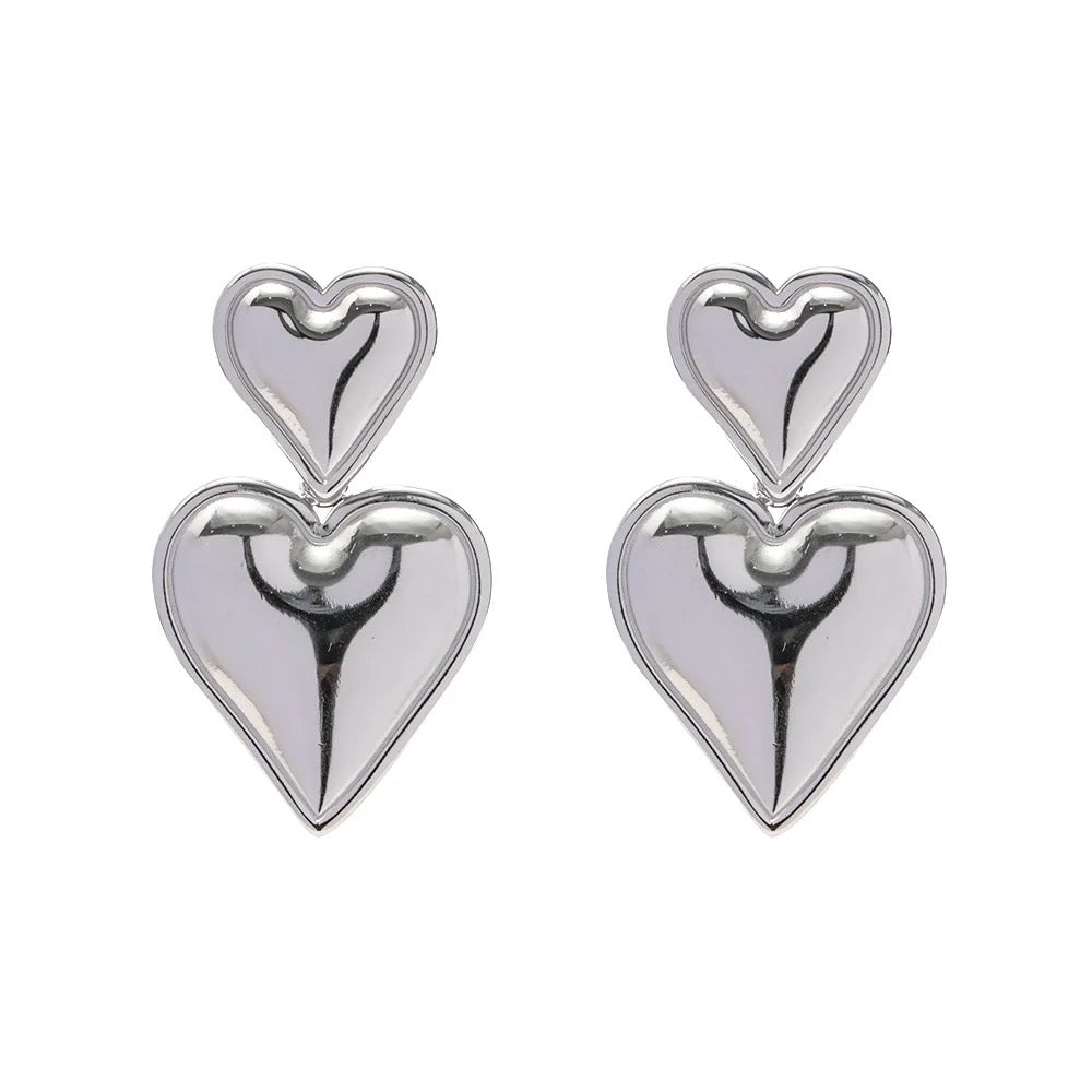 Selene “Silver” Double Heart Drop Earrings