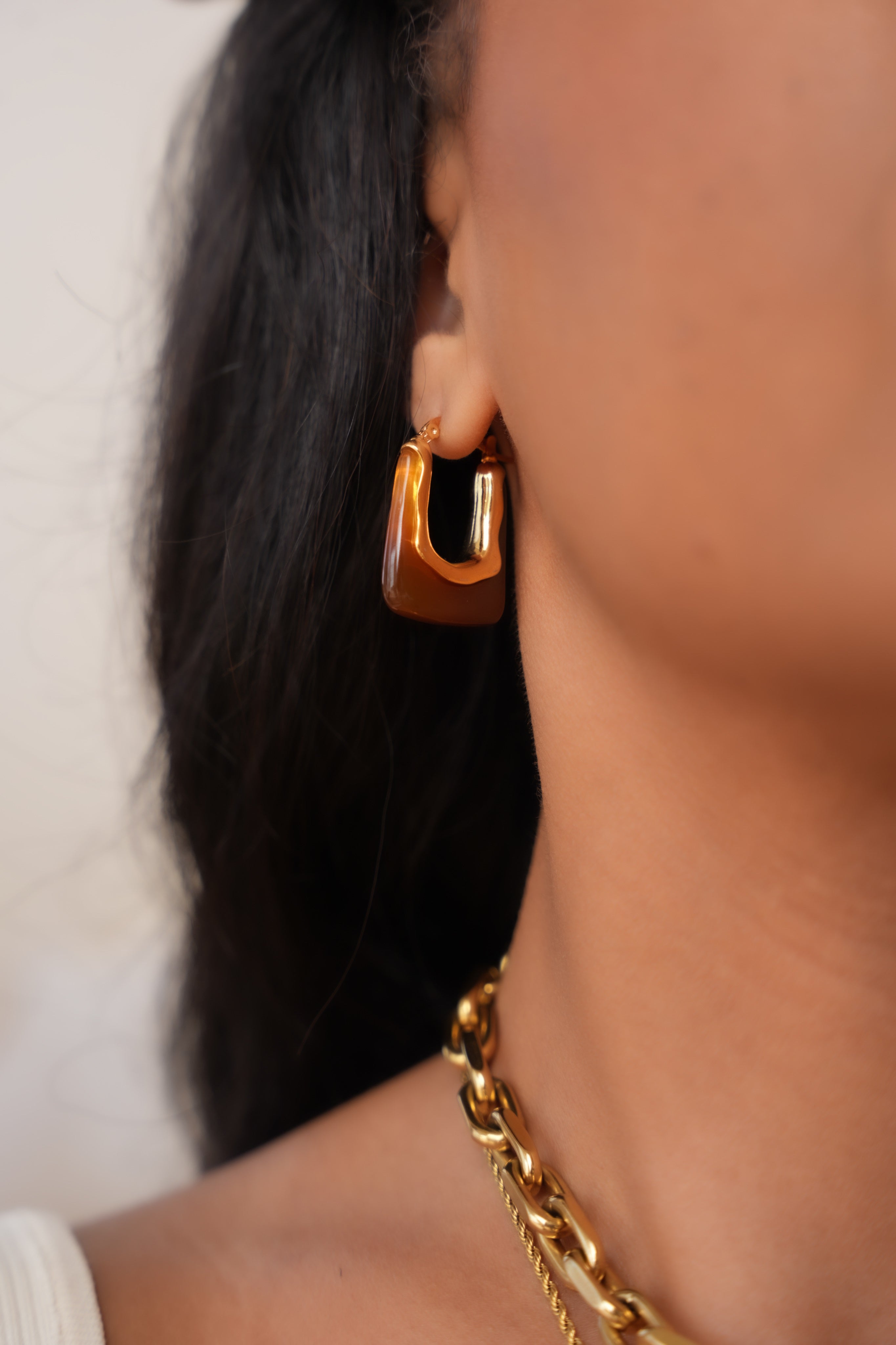 Kate Brown Resin Square Earrings - Alais Branche